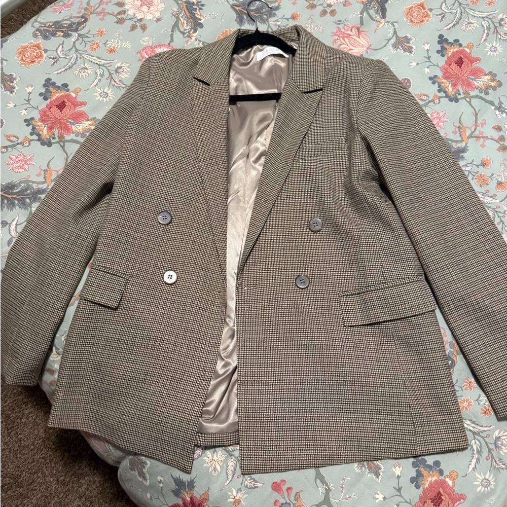 Astr Tan Checkered Women's Blazer